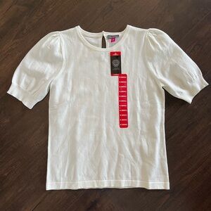 VINCE CAMUTO Off‎ White Ivory Crewneck Short Sleeve Sweater Pearl NWT Size XS